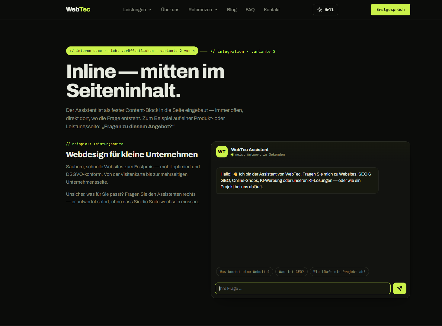 Assistent als Inline-Element mitten in der Seite