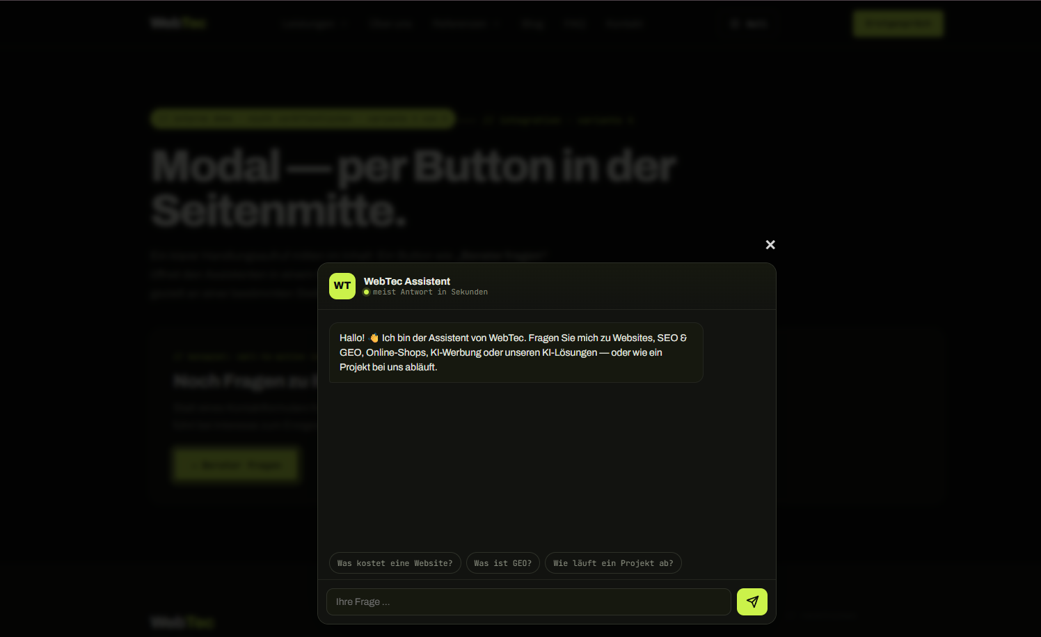 Geöffnetes Modal-Fenster mit dem Assistenten