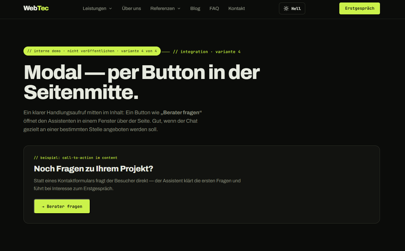 Seite mit Button „Berater fragen“