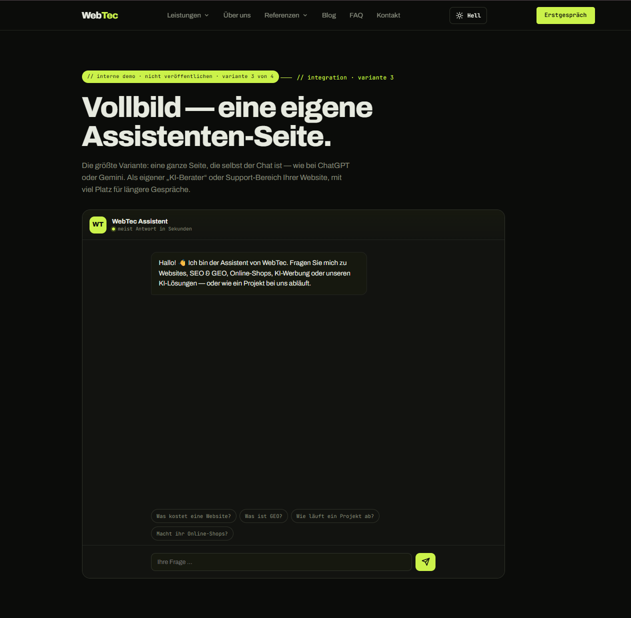 Assistent als eigene Vollbild-Seite wie ChatGPT