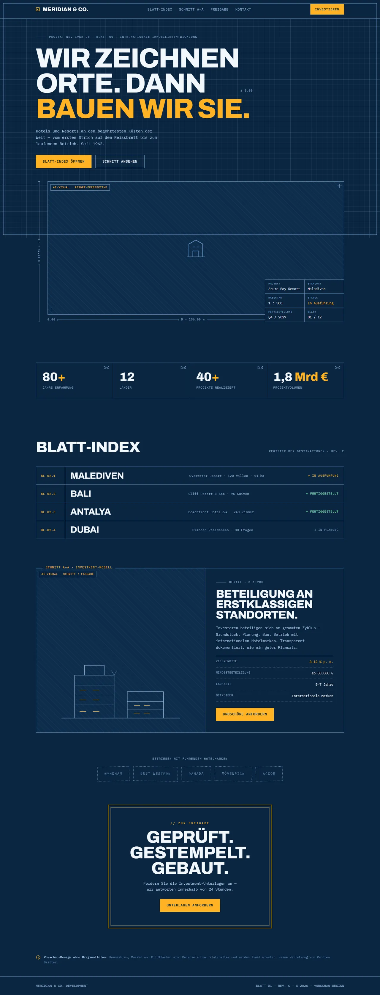Meridian & Co. — Website-Design, Desktop-Ansicht