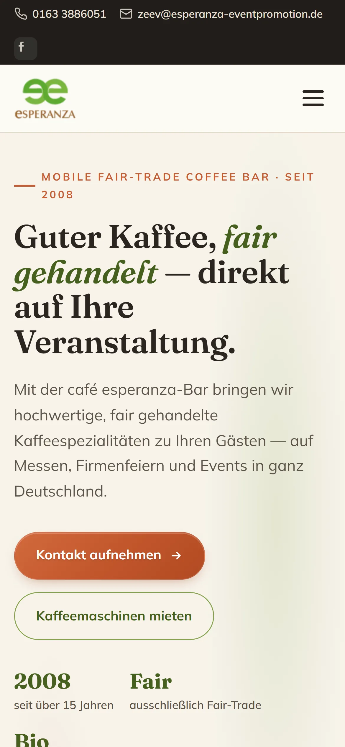 Esperanza Event Promotion — mobile Ansicht der Website