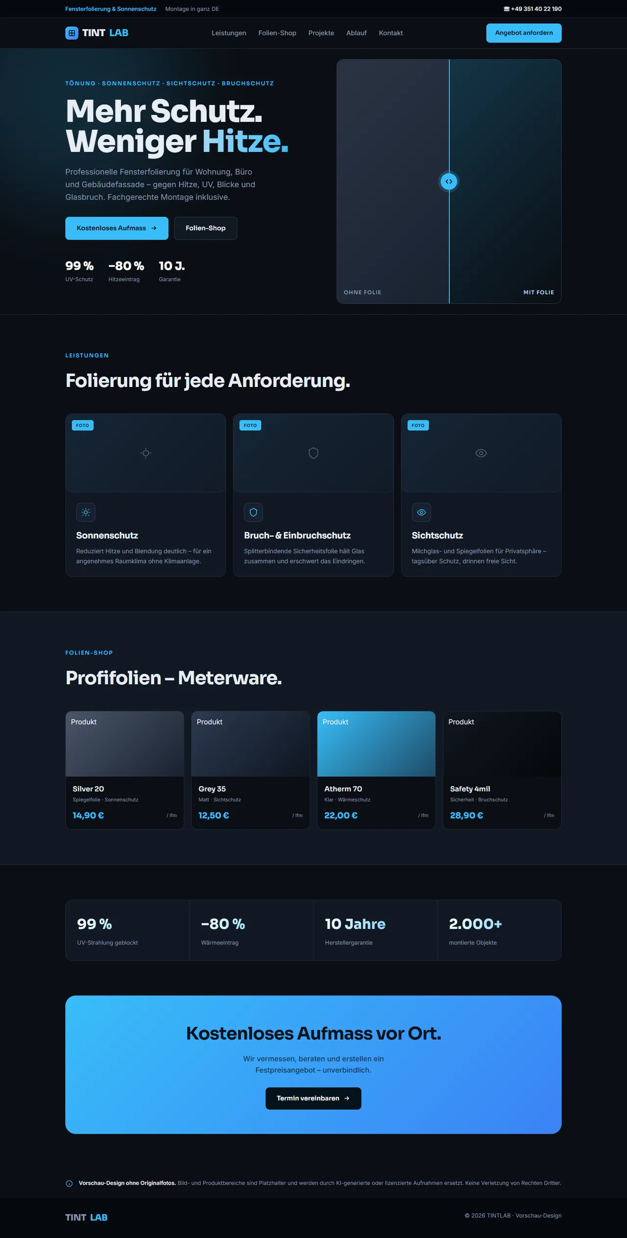 Tintlab — Website-Design, Desktop-Ansicht