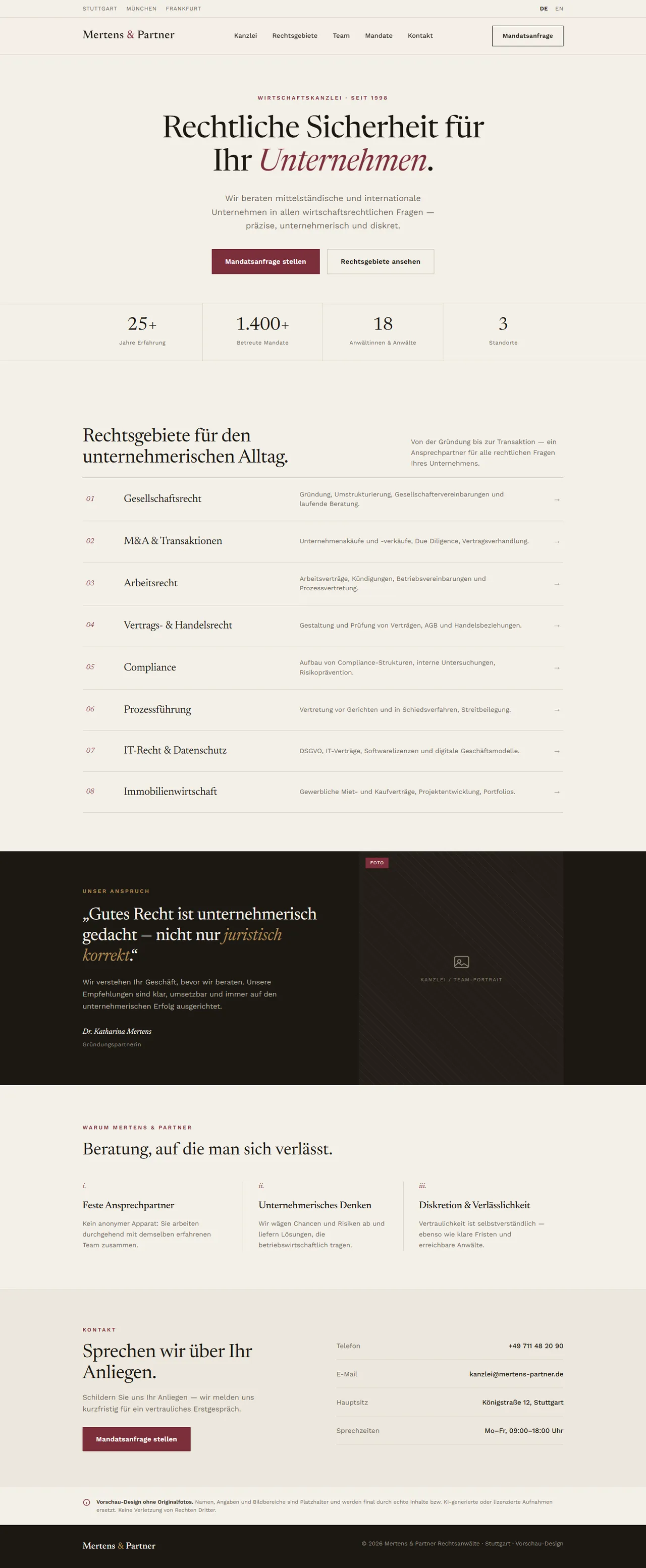 Mertens & Partner — Website-Design, Desktop-Ansicht
