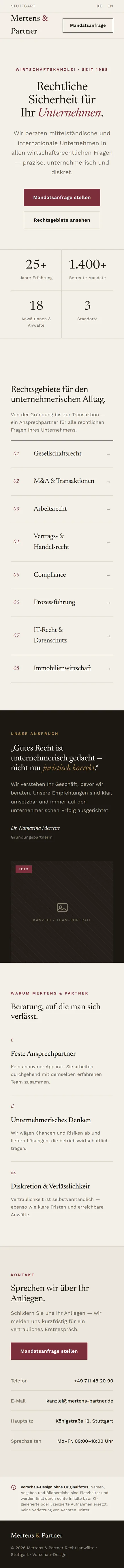 Mertens & Partner — mobile Ansicht