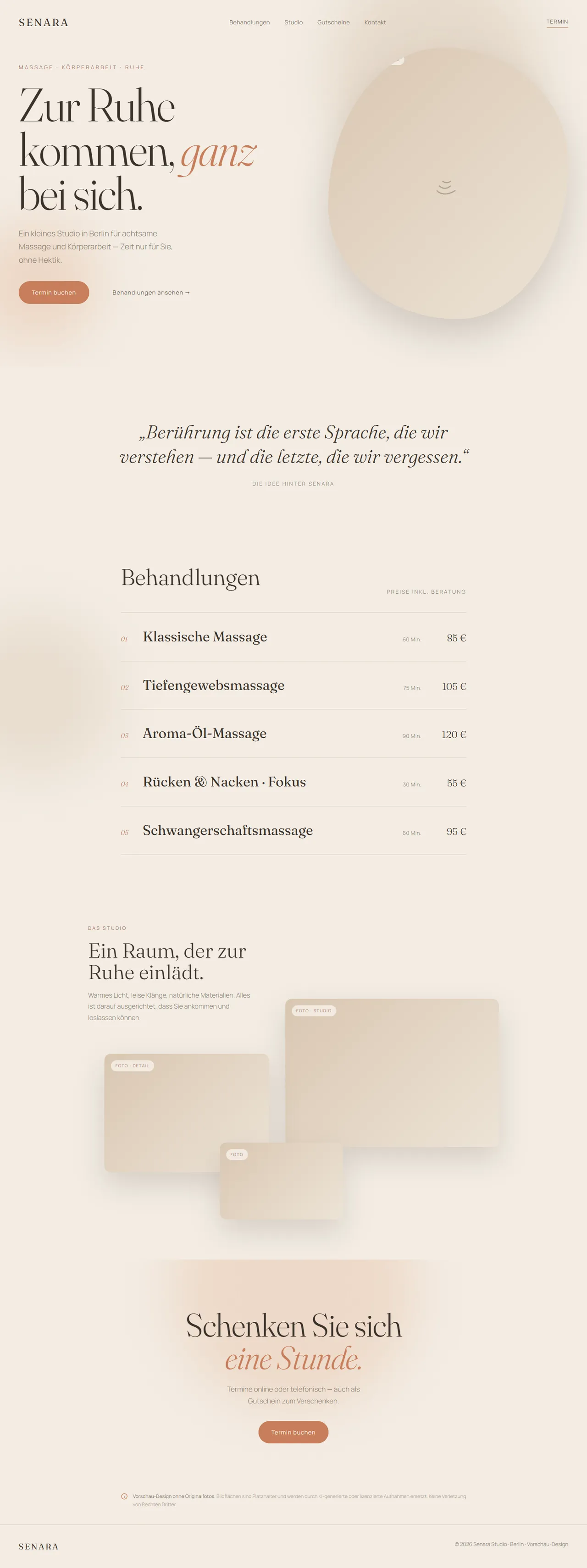 Senara — Website-Design, Desktop-Ansicht