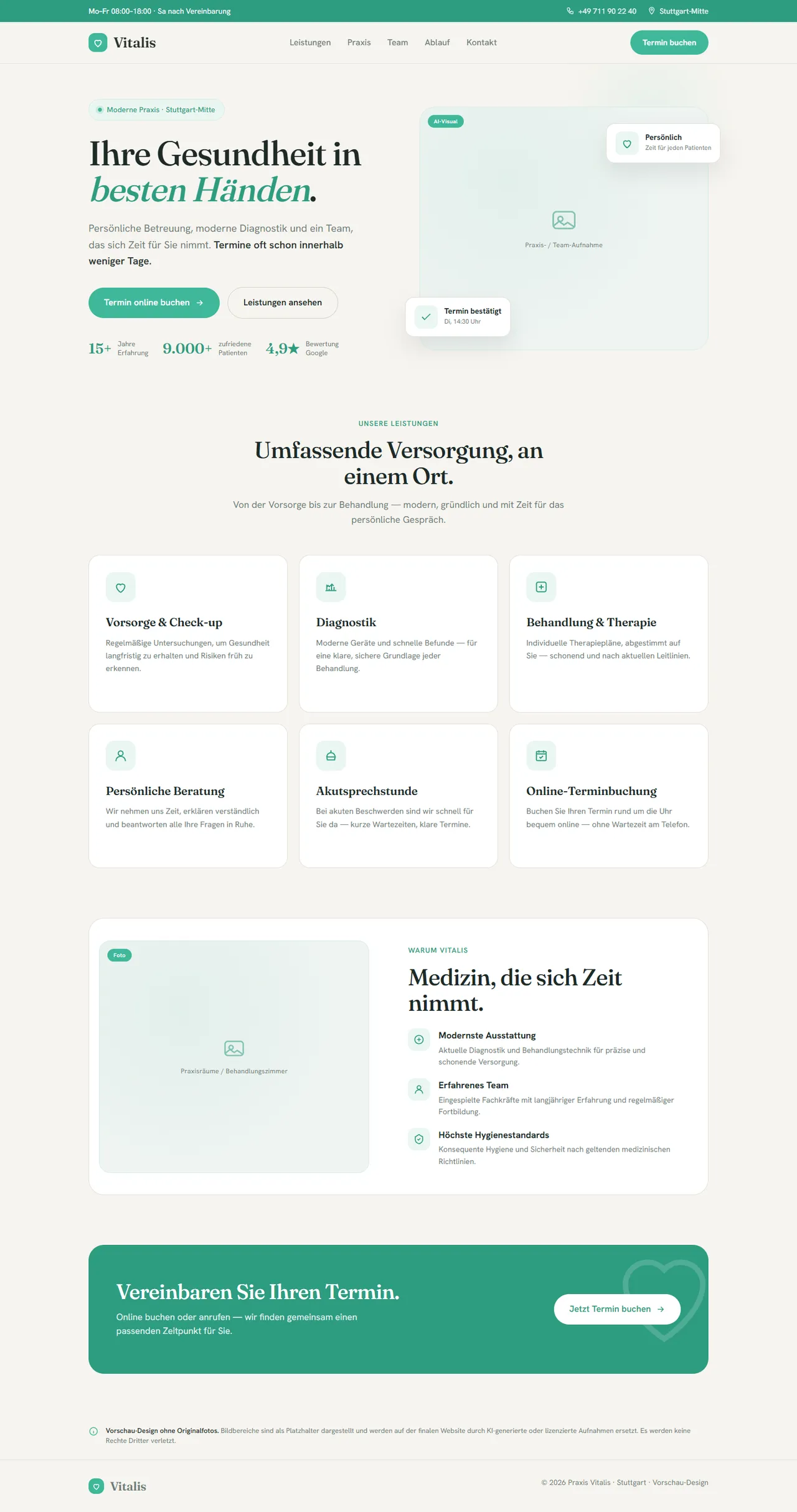 Vitalis — Website-Design, Desktop-Ansicht