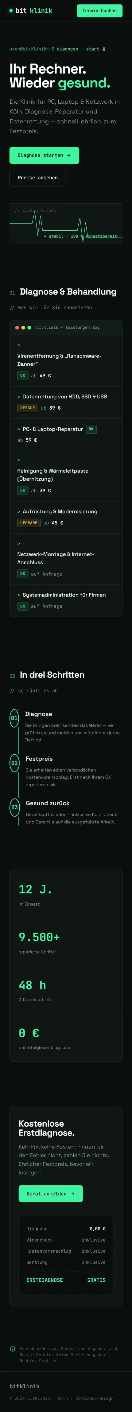 Bitklinik — mobile Ansicht