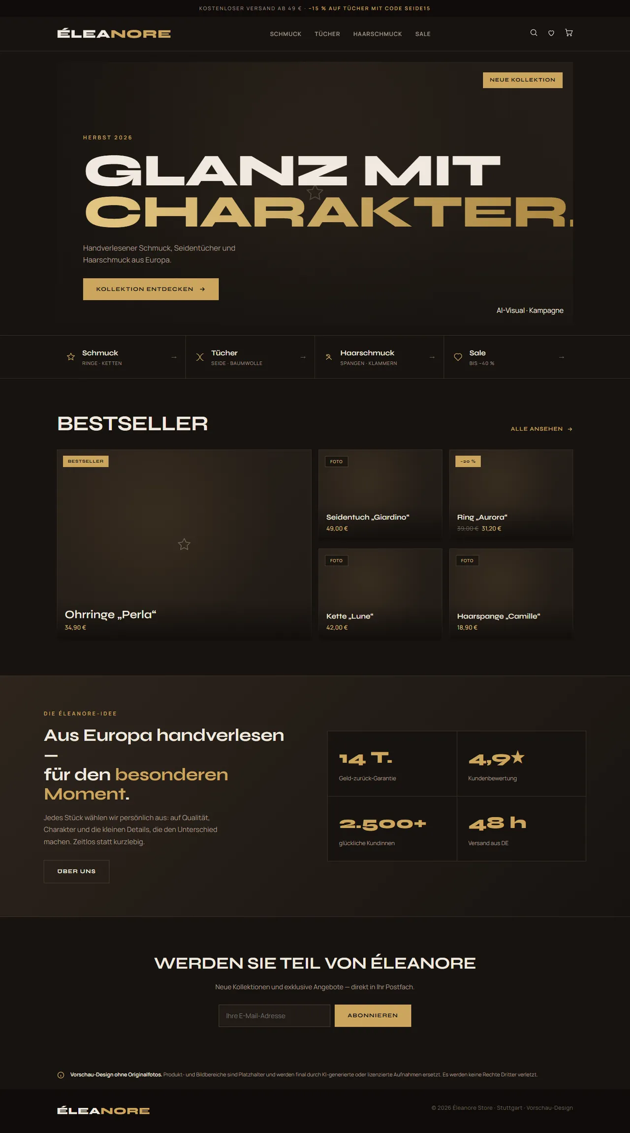 Éleanore — Online-Shop-Design, Desktop-Ansicht