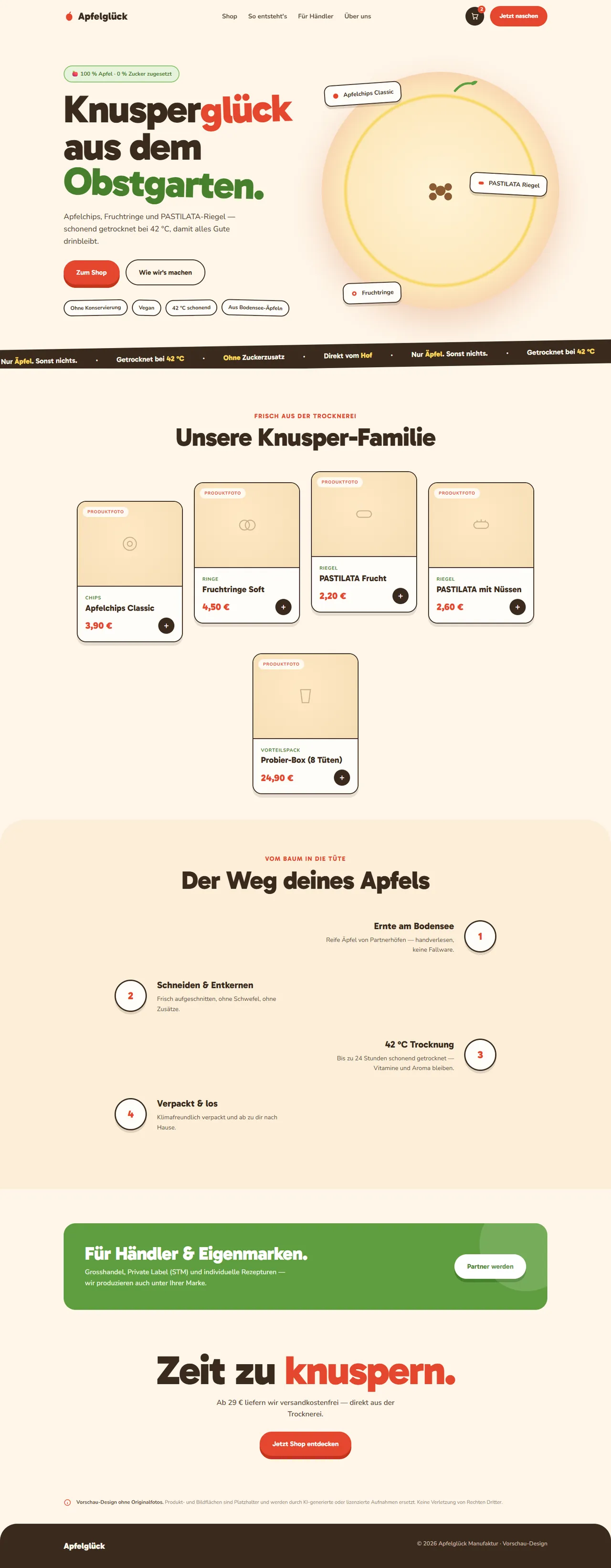 Apfelglück — Online-Shop-Design, Desktop-Ansicht