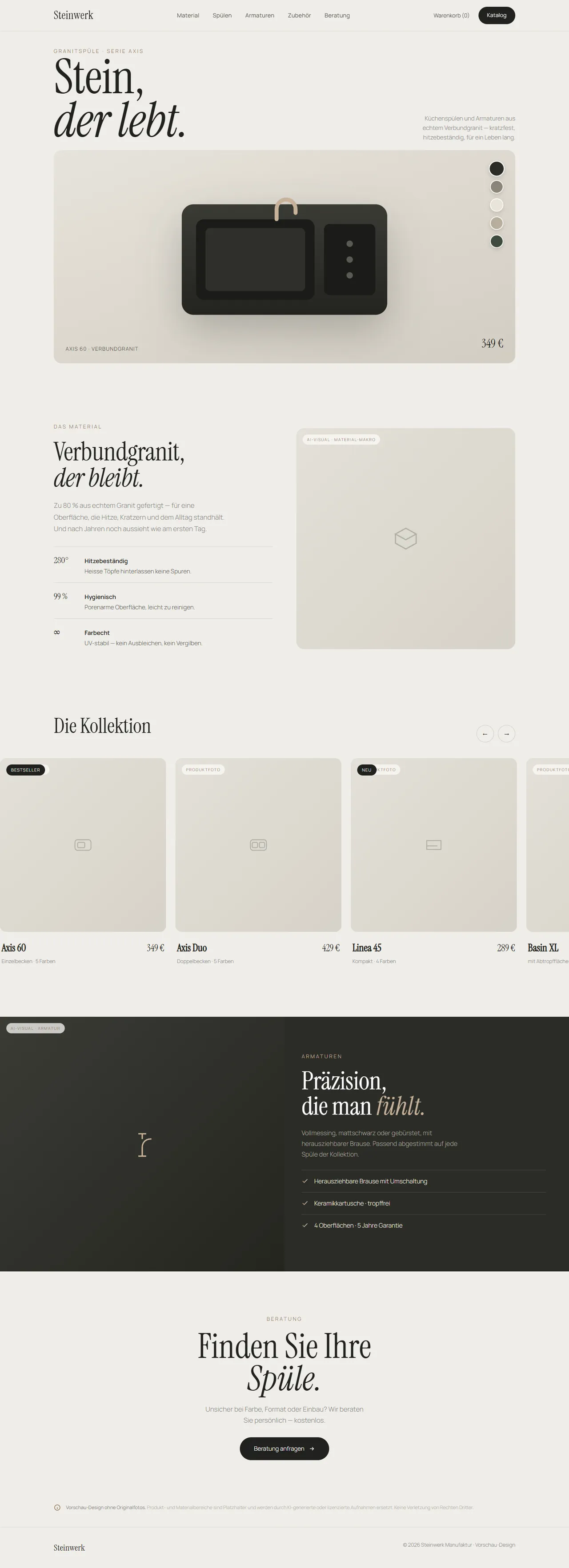 Steinwerk — Online-Shop-Design, Desktop-Ansicht