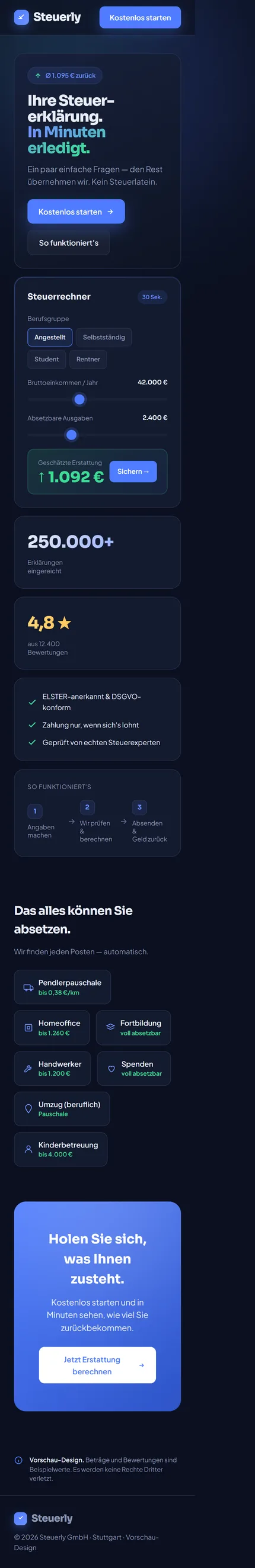 Steuerly — mobile Ansicht