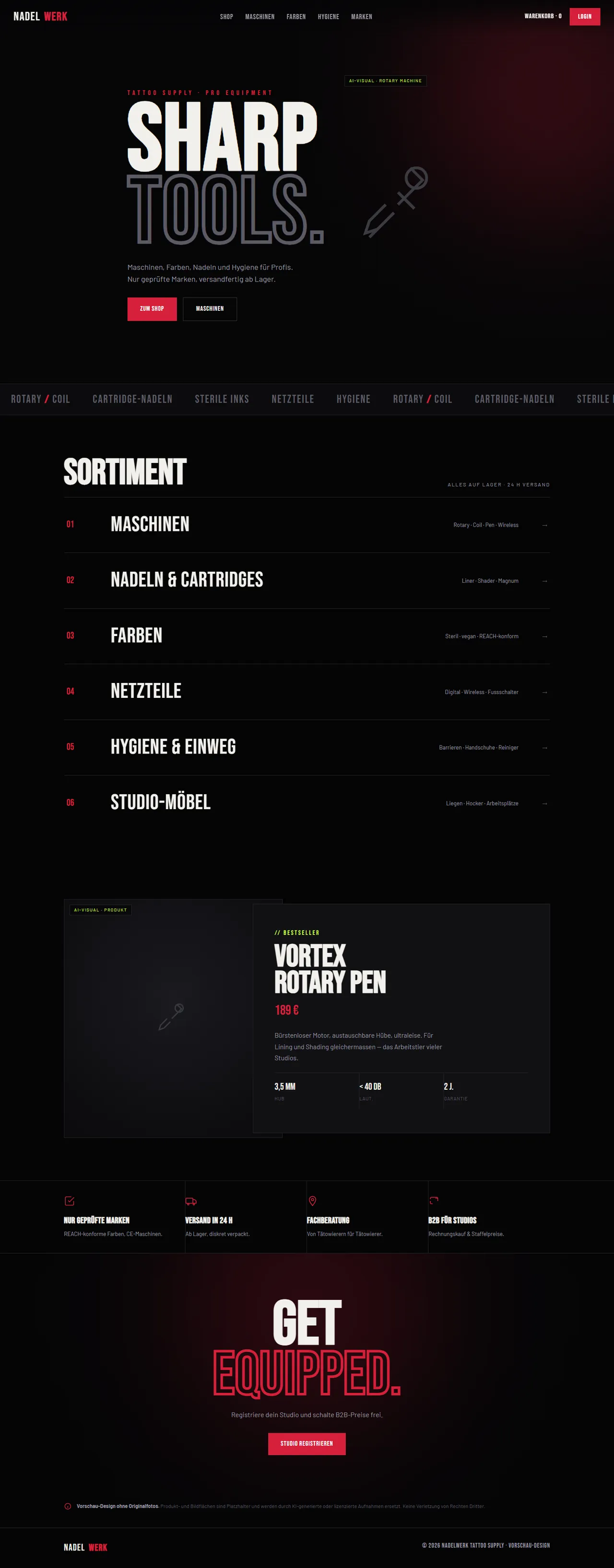 Nadelwerk — Online-Shop-Design, Desktop-Ansicht